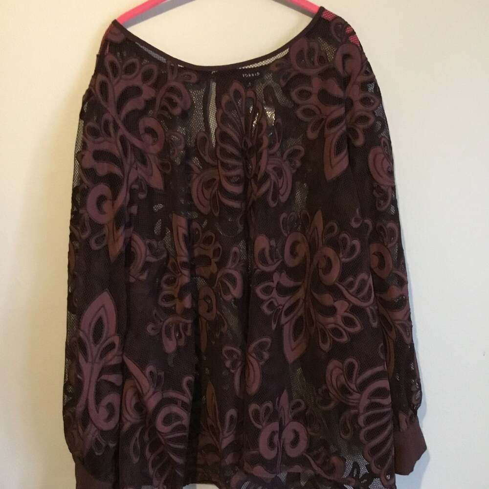NWT Torrid Blouse Purple Mesh Lace Floral Overlay Top plus 5xl